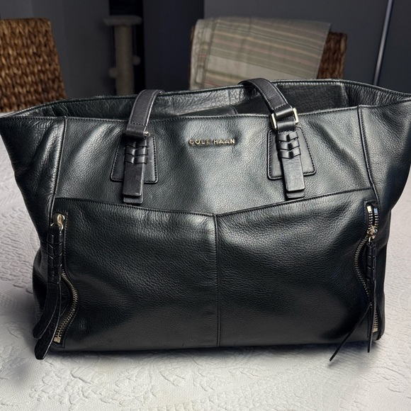 Cole Haan Black Leather Tote Shoulder Bag - Picture 1 of 4